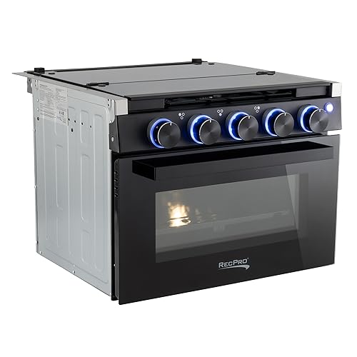 RecPro RV Stove | 21" x 17" Cooktop | 17" Tall Gas Range | Black or Silver Finish | Optional Vented Range Hood