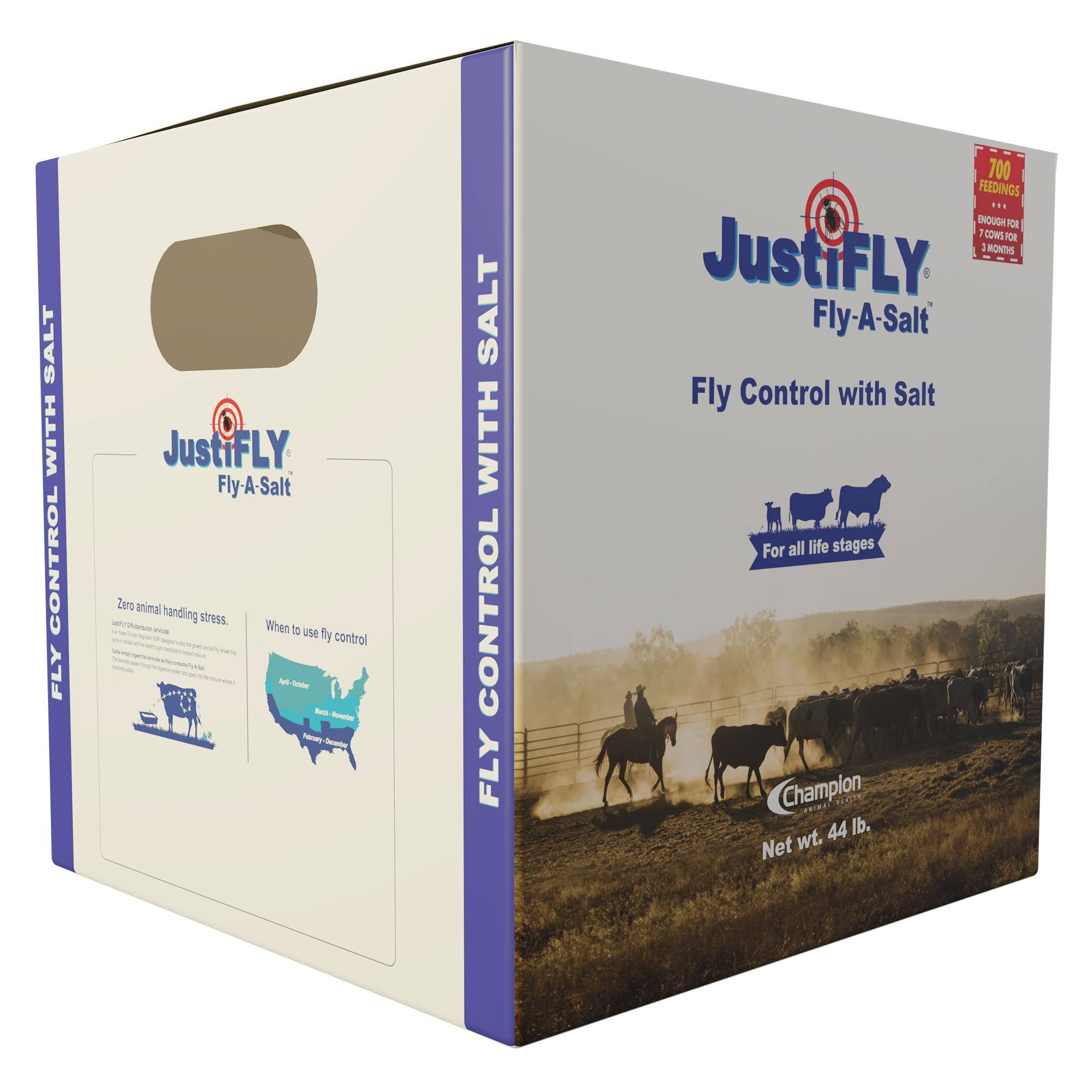 JustiFLY Fly-A-Salt Cattle Fly Control Block with Salt, 44 lb | 700 Feedings per Salt BLOCK. One Block Feeds 7 Cows for 3