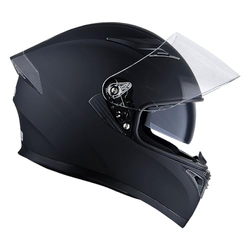 1Storm Motorcycle Full Face Dual Visor Helmet Bundle with Spoiler and Motorcycle Bluetooth Headset: HJK316 Matt Black