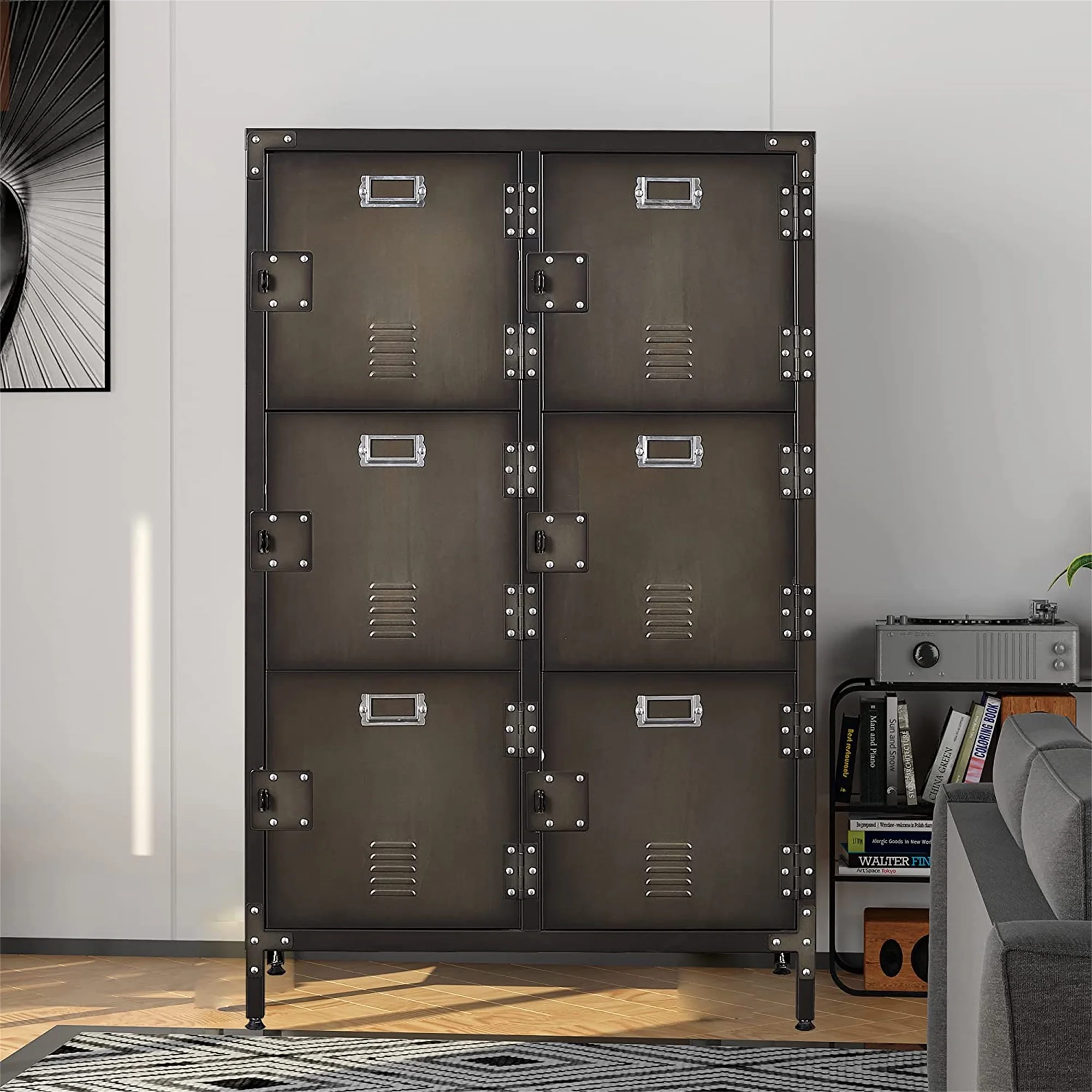 STANI Metal Storage Cabinet, Storage Locker Employees Locker with 6 Doors, 47 Height Steel Cabinet with Lockable Doors, Storage Cabinet with Adjustable Feet for Home Office Gym Clothes