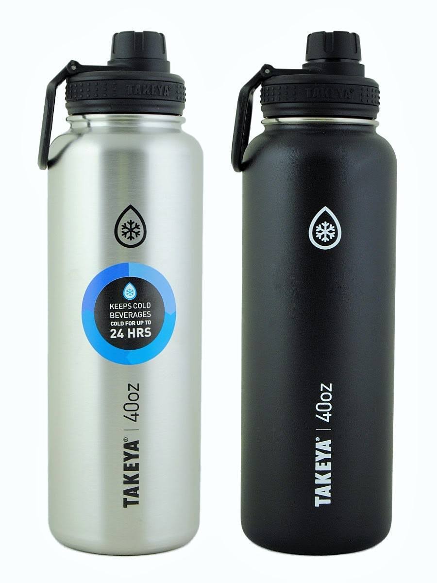 Takeya 59182 40 oz Thermoflask Black u0026 Silver - Pack of 2