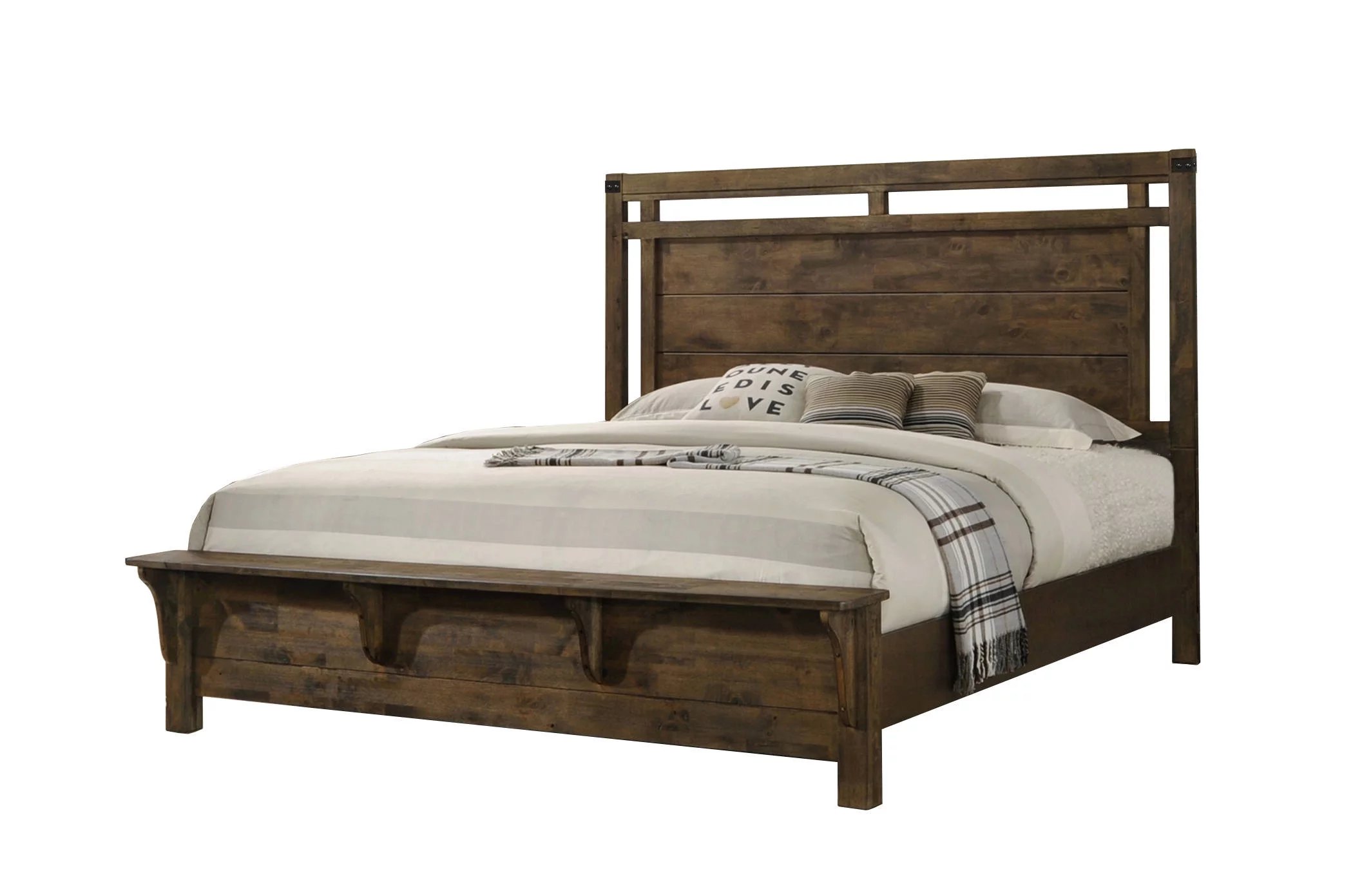 6pc Contemporary Rustic Finish Queen Size Bedroom Set Bed Dresser Mirror Nightstand Chest Wooden Home Furniture