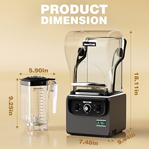 Wantjoin Professional Blender, Commercial Quiet blender Soundproof Blender 2200ml with Cover for Crushing Ice,Smoothie,Puree,Blender for Kitchen 1800W (Grey)
