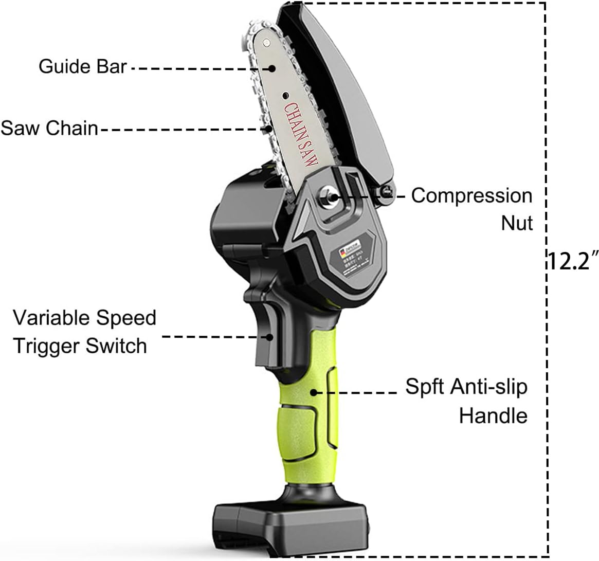 DOCFUN Mini Chainsaw Cordless with 2 Pcs 24V Rechargeable Battery, Portable One-Handed Chainsaw for Tree Trimming Branch Wood Cutting and Gardening Pack of 2