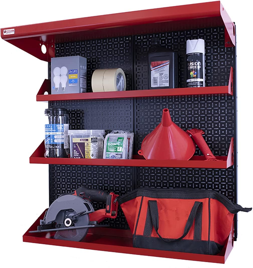 Metal Pegboard Shelving Organization System OmniWall Shelving Kit 32" x 32" Modular Pegboard- Panel Color: Black Accessory Color: Silver