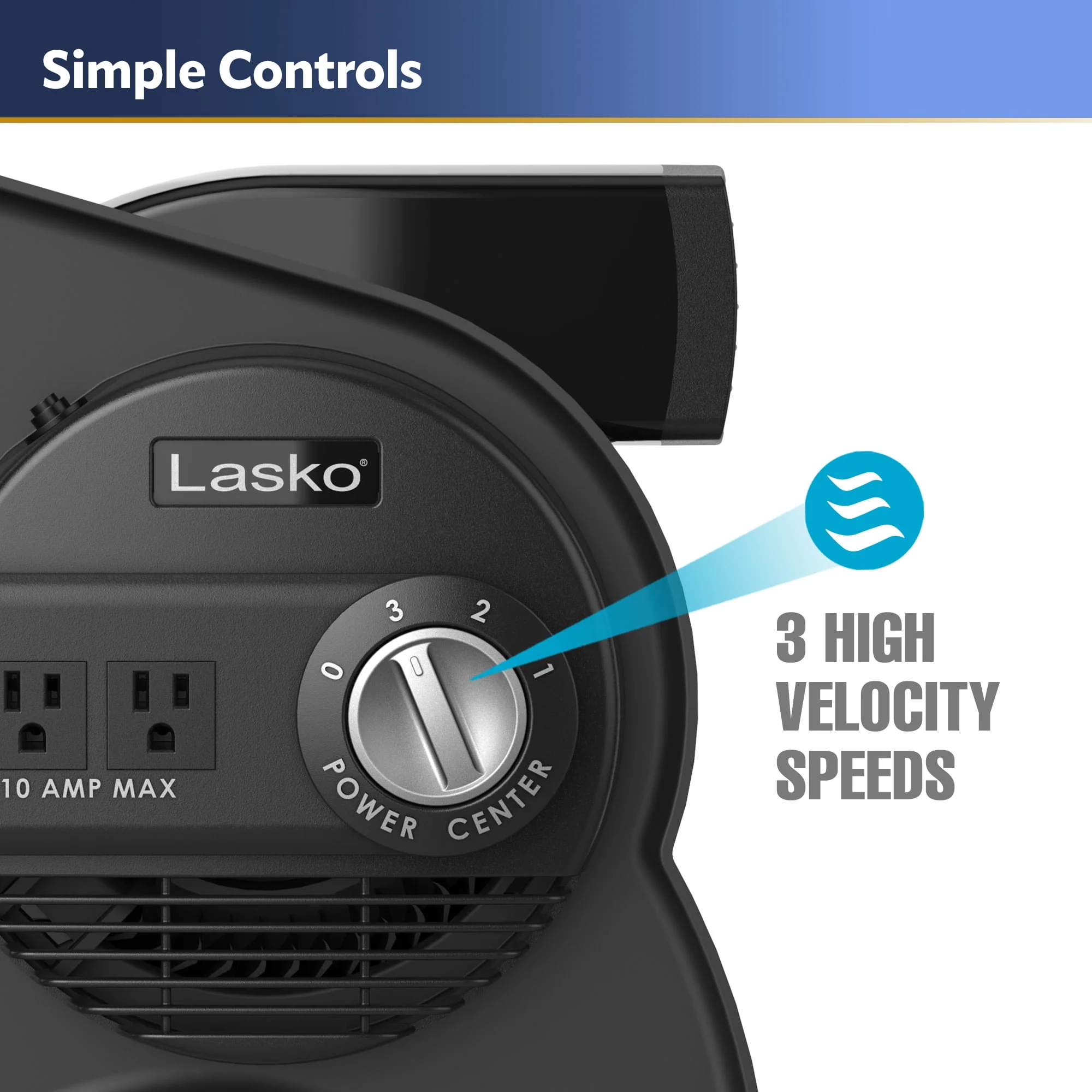 Lasko 12 Pivoting Pro High Velocity 3-Speed Blower Fan with Outlets, Black, U12104, New