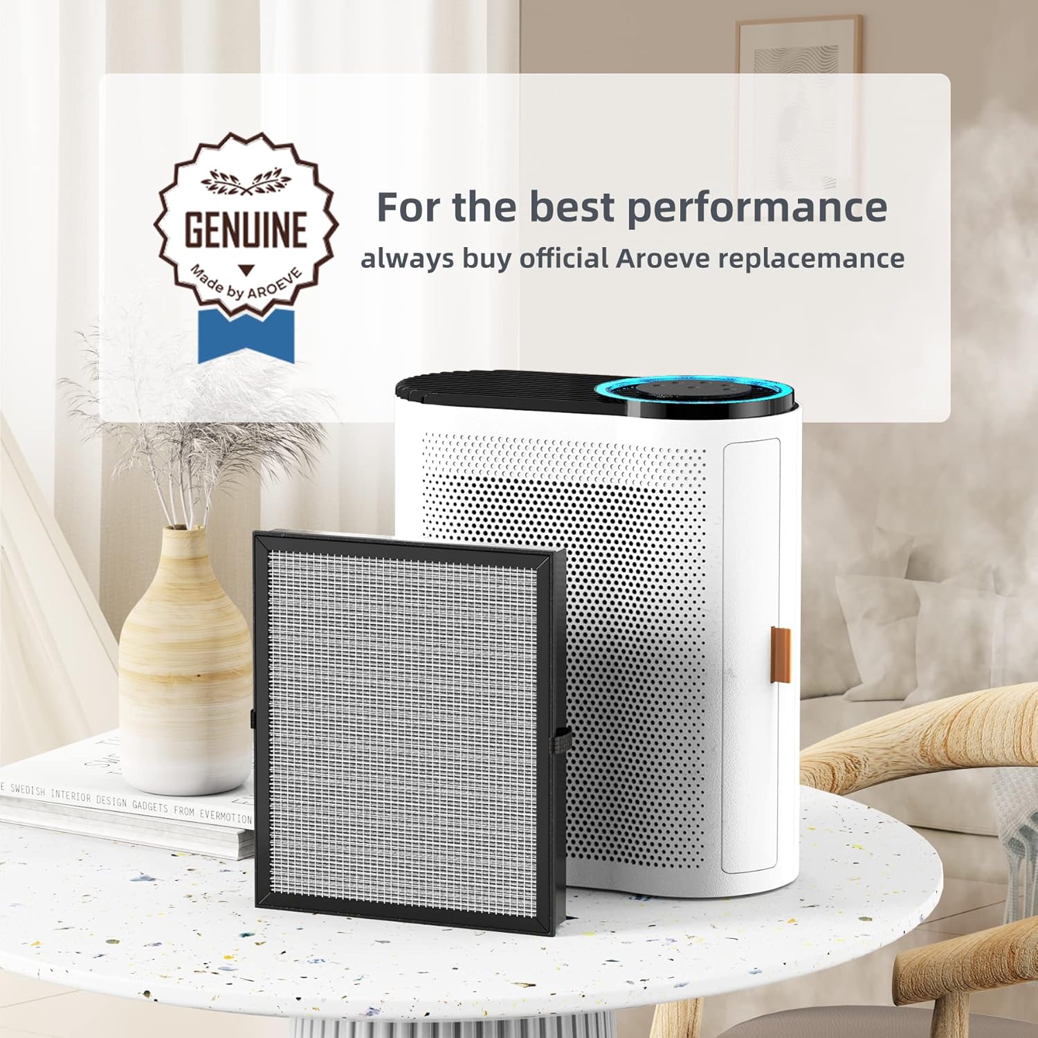 AROEVE Air Purifier for Home(MK04-White) with Three Air Filter(One Basic Version & Two Somke Remove Version) for Dust, Pet Dander, Smoke, Pollen