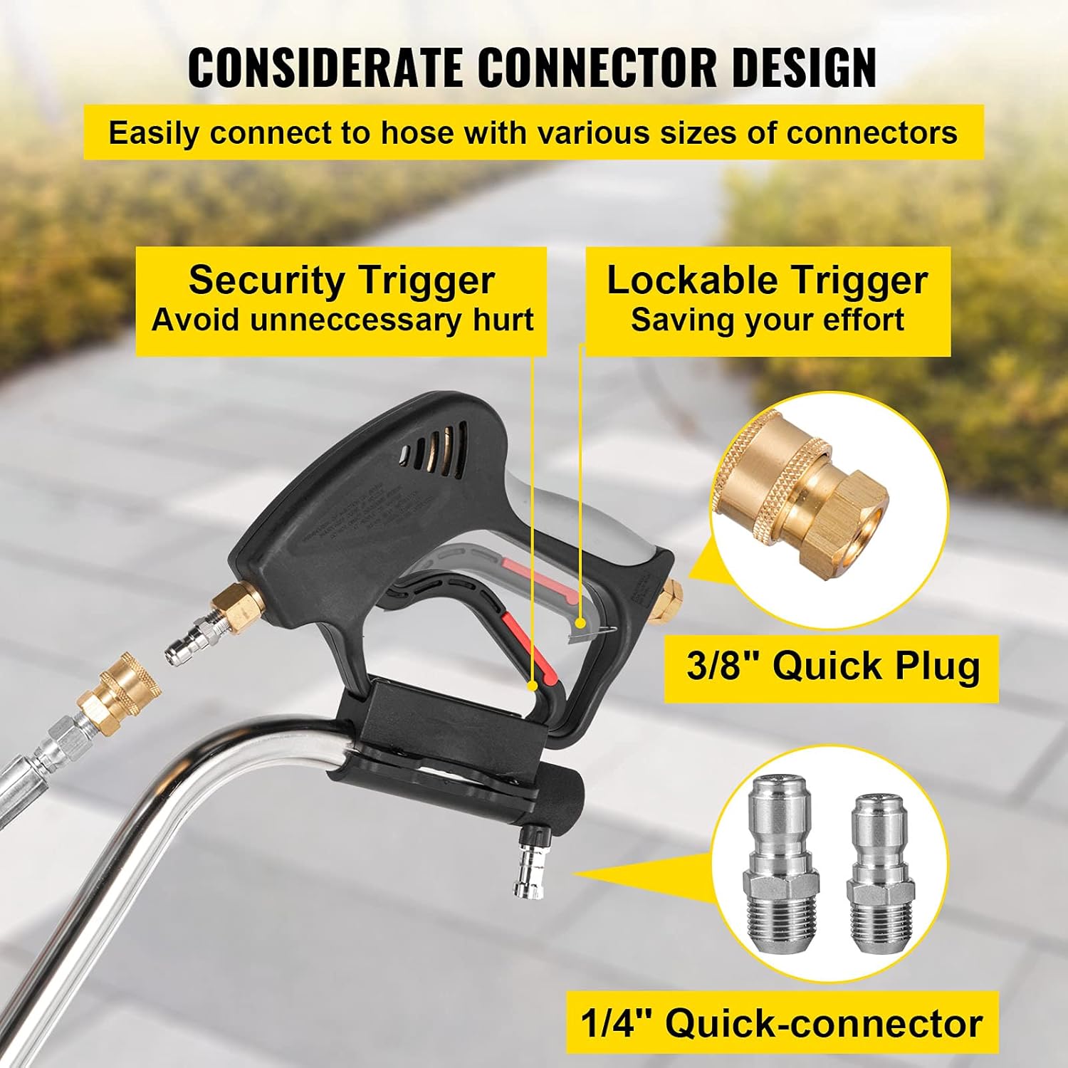 VEVOR 24" Surface Cleaner, 4000PSI Max. Pressure Flat Surface Cleaner, Stainless Steel Rotating Surface Cleaner, Pressure Washer Surface Cleaner w/ 3 Nozzles, Fit for 3/8" Quick Connector, for Patio