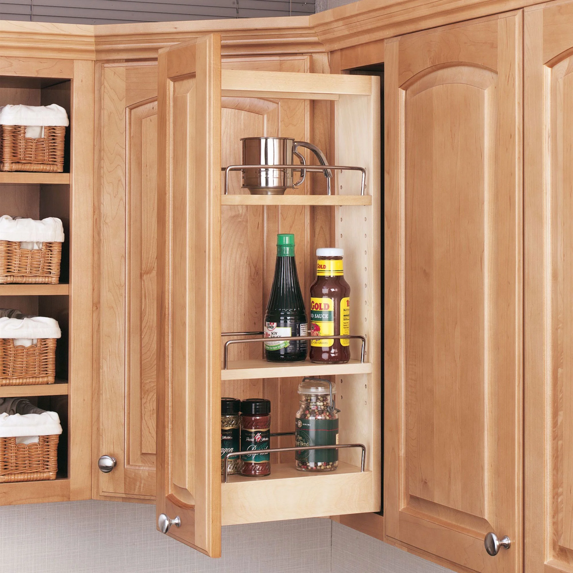 Rev-A-Shelf 448-WC-5C 5-Inch Wood Pull Out Wall Cabinet Organizer, Maple