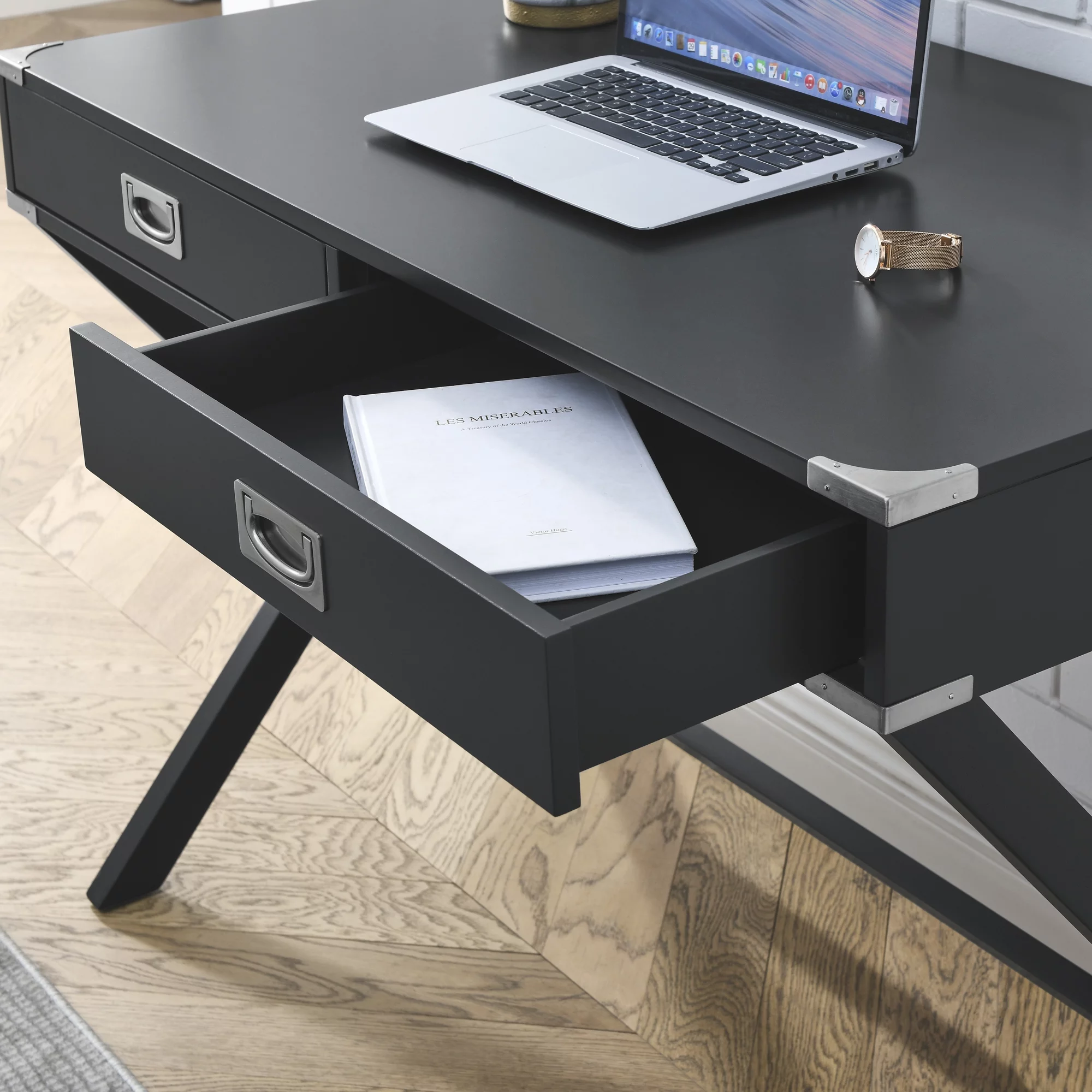 Docooler Solid Wood Computer Desk with Storage and Drawers, Modern Study Table for Home Office, Small Writing