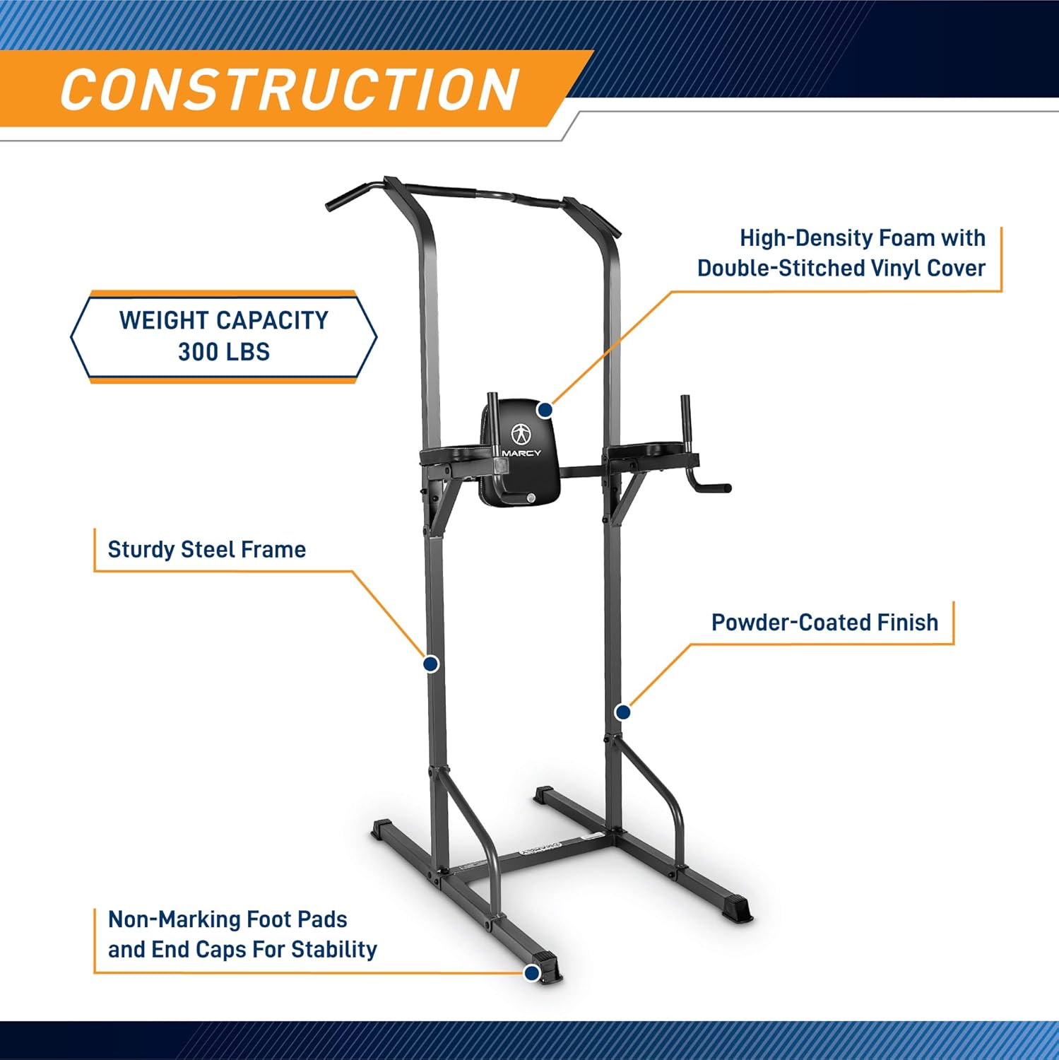 Marcy Power Tower Multi-Grip Pull Up & Dip Station VKR Home Gym TC-3515 BLACK, 74 pounds