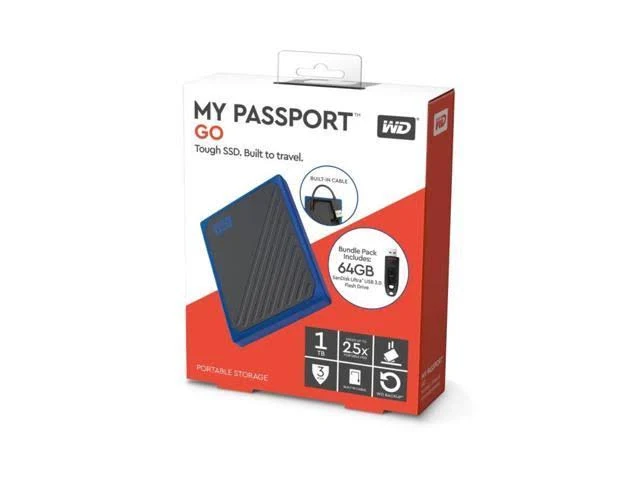 Western Digital My Passport Go 1TB Solid State Drive with SanDisk 64GB USB Flash Drive, WDBMCG0010BBT-WEDP