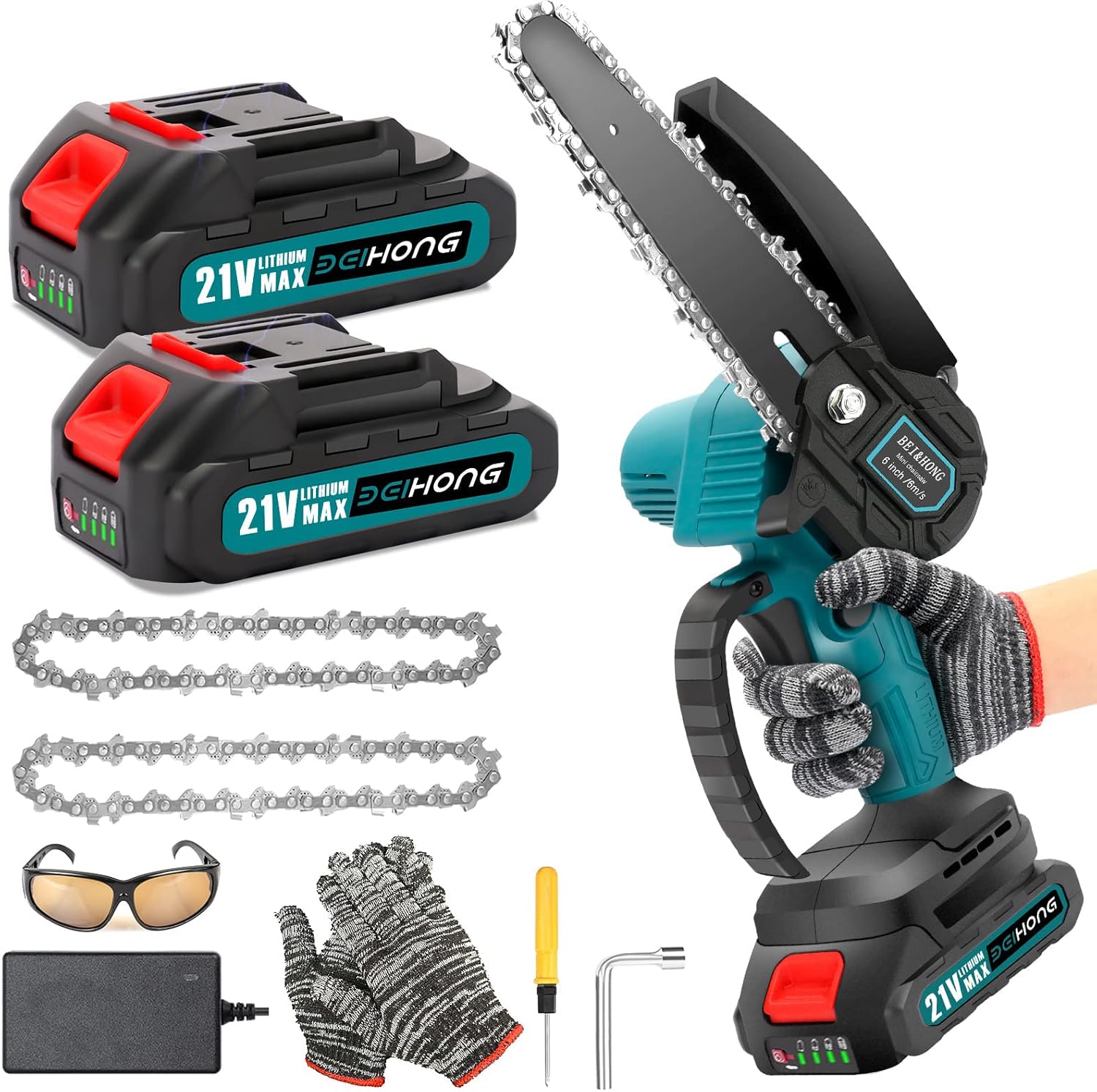 Mini Chainsaw 6-Inch with 2 Battery, Cordless power chain saws with Security Lock, Handheld Small Chainsaw for Wood Cutting Tree Trimming Pack of 2