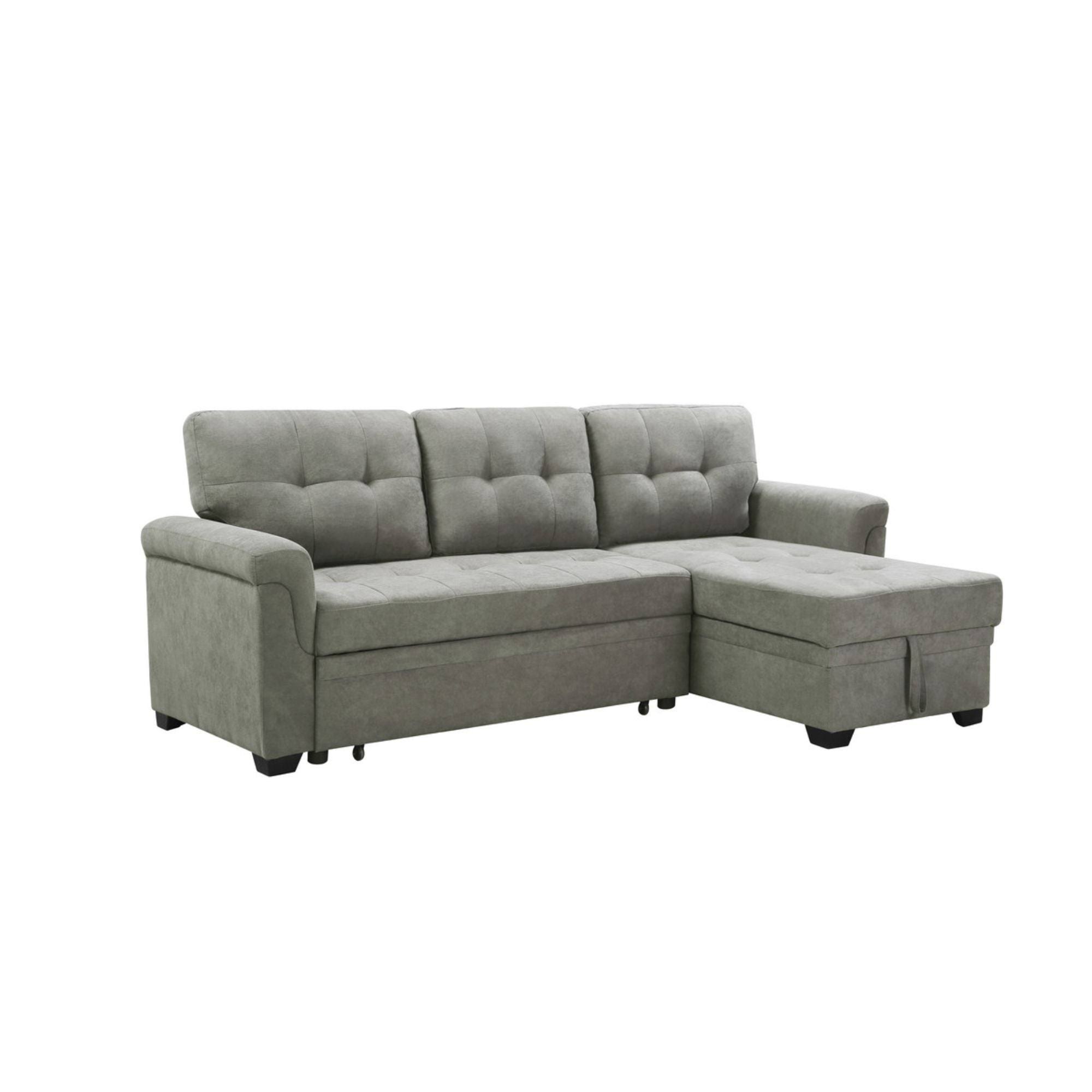 Lilola Home Lucca Light Gray Fabric Reversible Sectional Sleeper Sofa Chaise with Storage