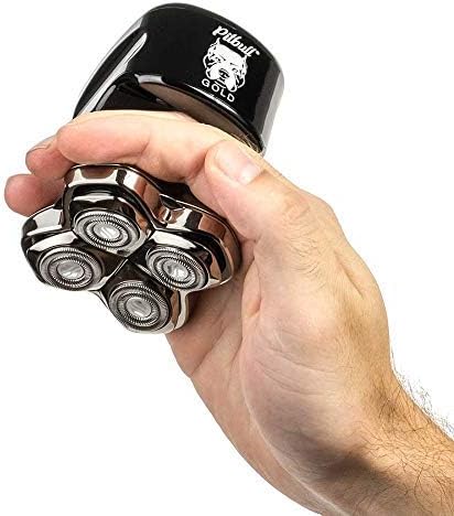 Skull Shaver Pitbull Gold PRO Head Shaver for Men,Wet/Dry 4 Razor Hair Trimmer with US USB Adapter & Charging Cable,4D Rechargeable Rotary Shaver with Lithium-Ion Battery, Water Resistant Grooming Kit
