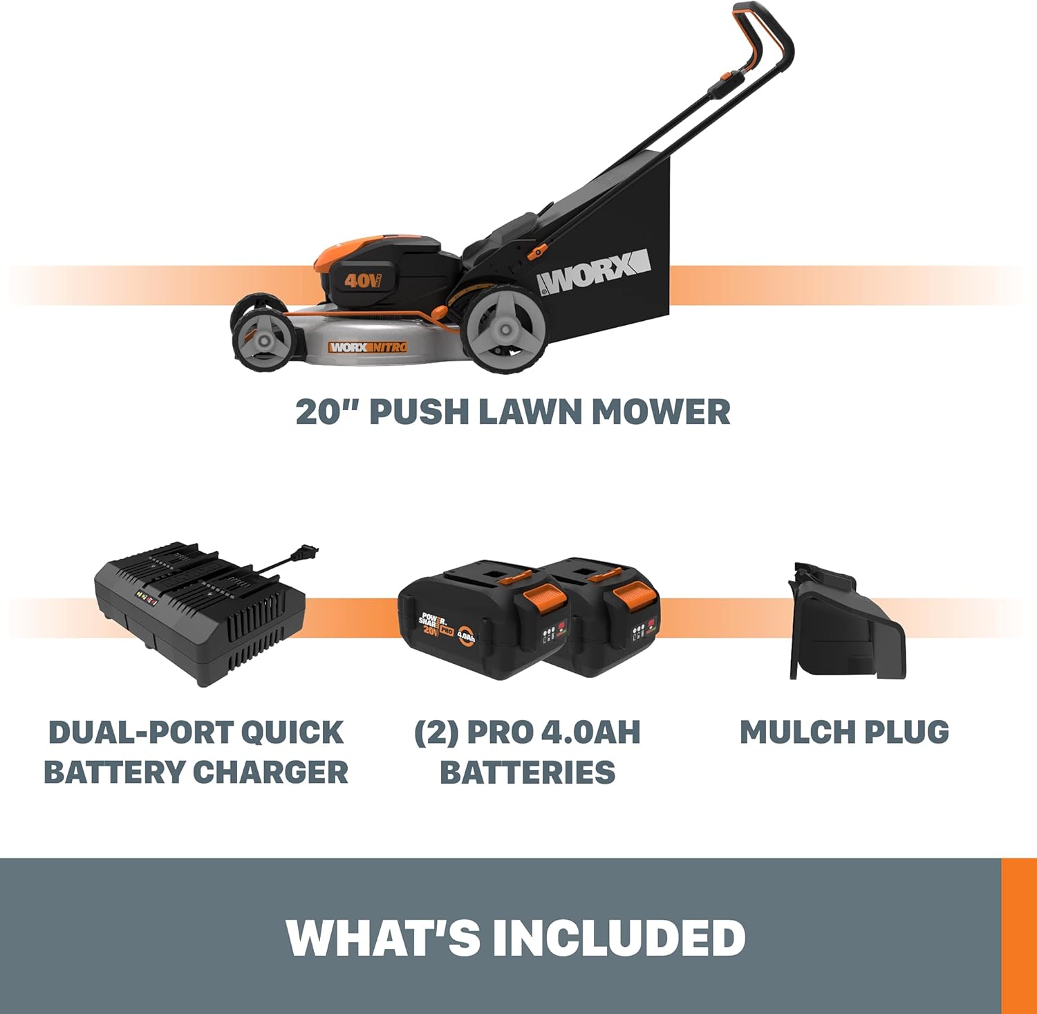 Worx Nitro WG751.3 40V Power Share PRO 4.0Ah 20" Cordless Push Lawn Mower