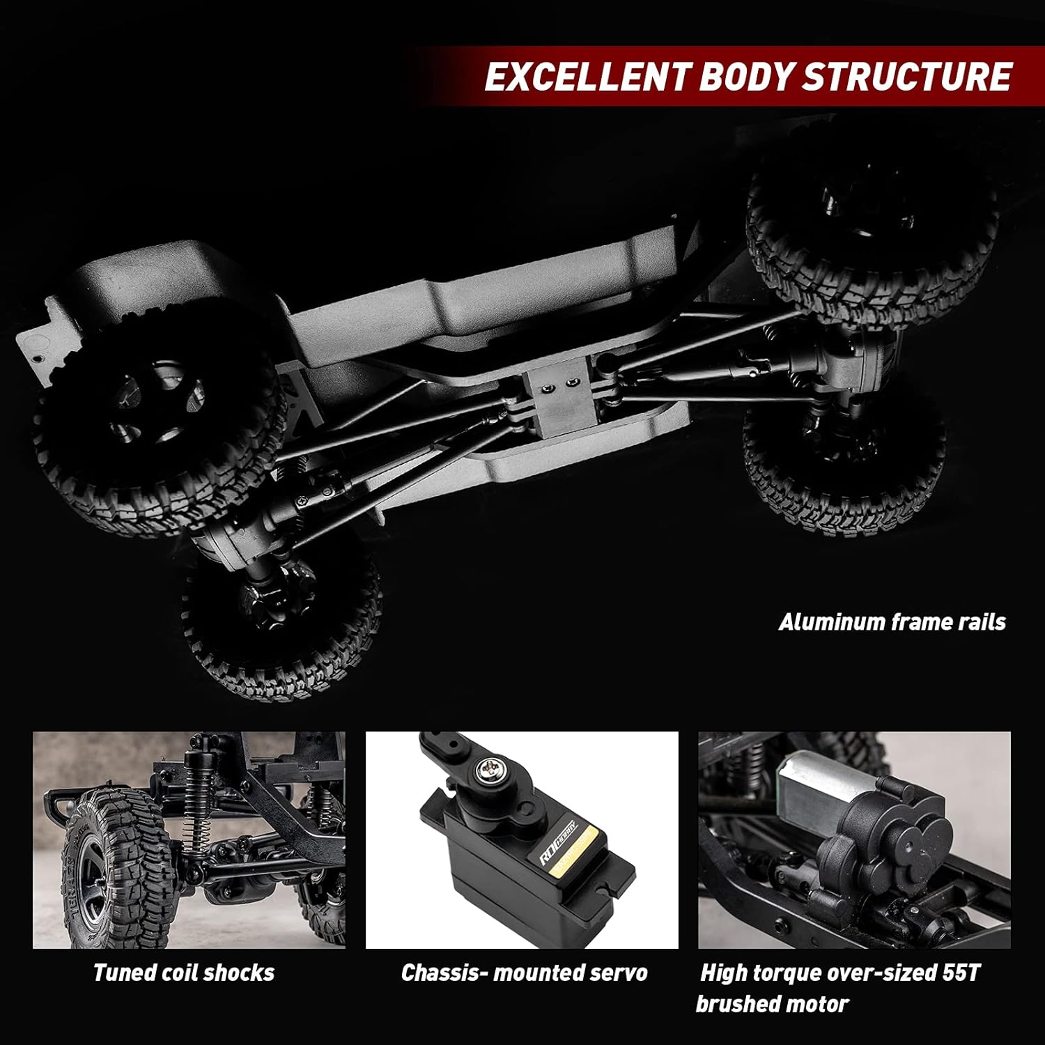 WOWRC x RocHobby RC Crawler,1/18 Scale RC Rock Crawler 4x4, RTR Off Road RC Truck Cars for Adults, Waterproof All Terrain RC Crawler Kit with Battery Charger, Fire Horse