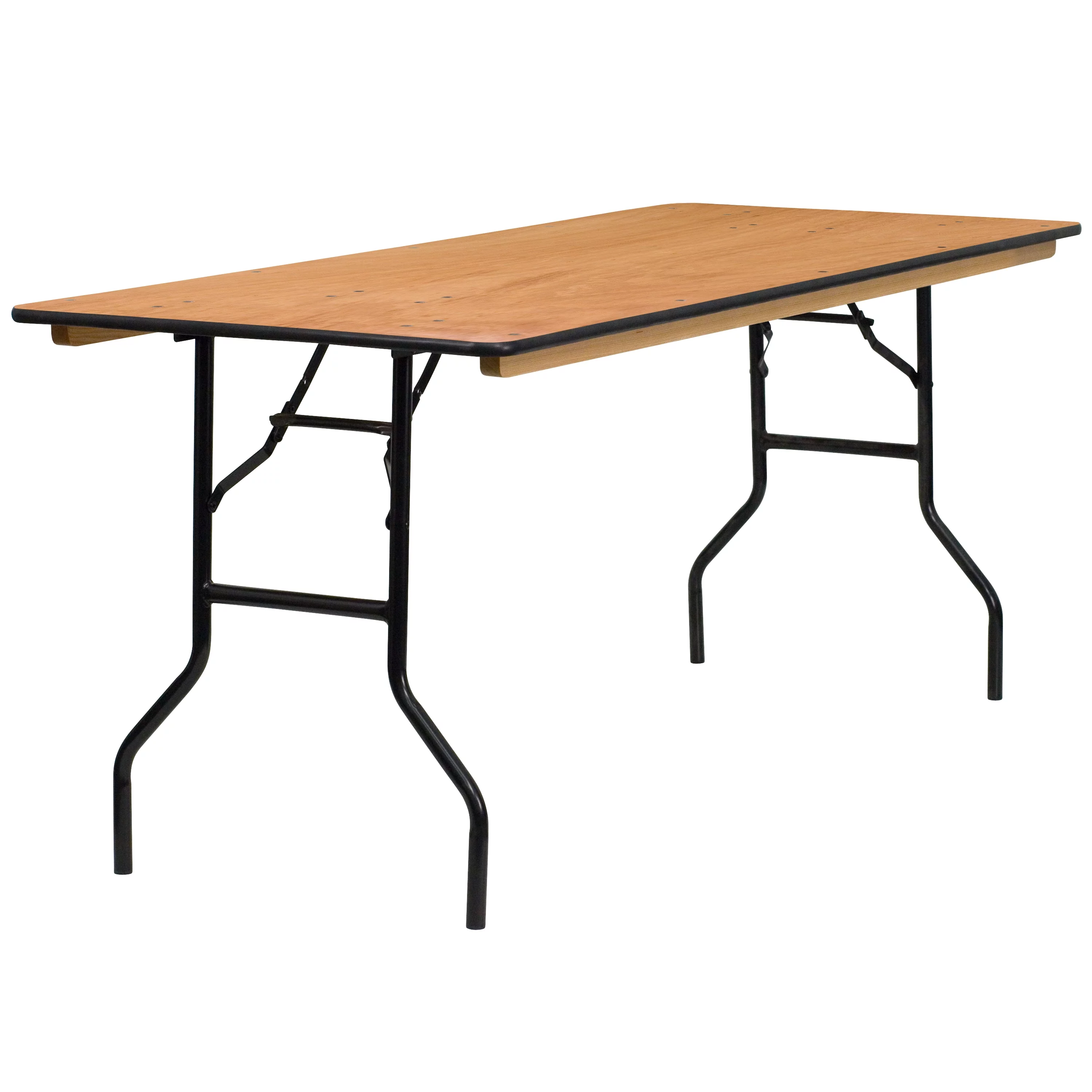 BizChair 6-Foot Rectangular Wood Folding Banquet Table with Clear Coated Finished Top