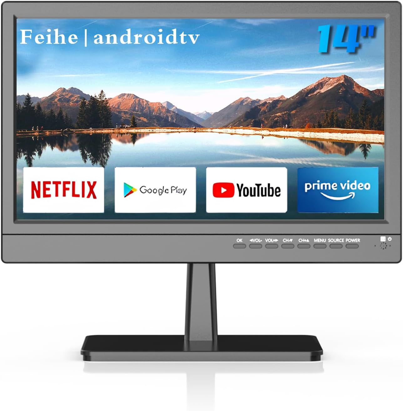 14 inch Small Smart TV, HD Flat Screen Android TV Free Download APPs, Portable TV with Antenna ATSC Tuner for Kitchen, Bedroom, RV Camper