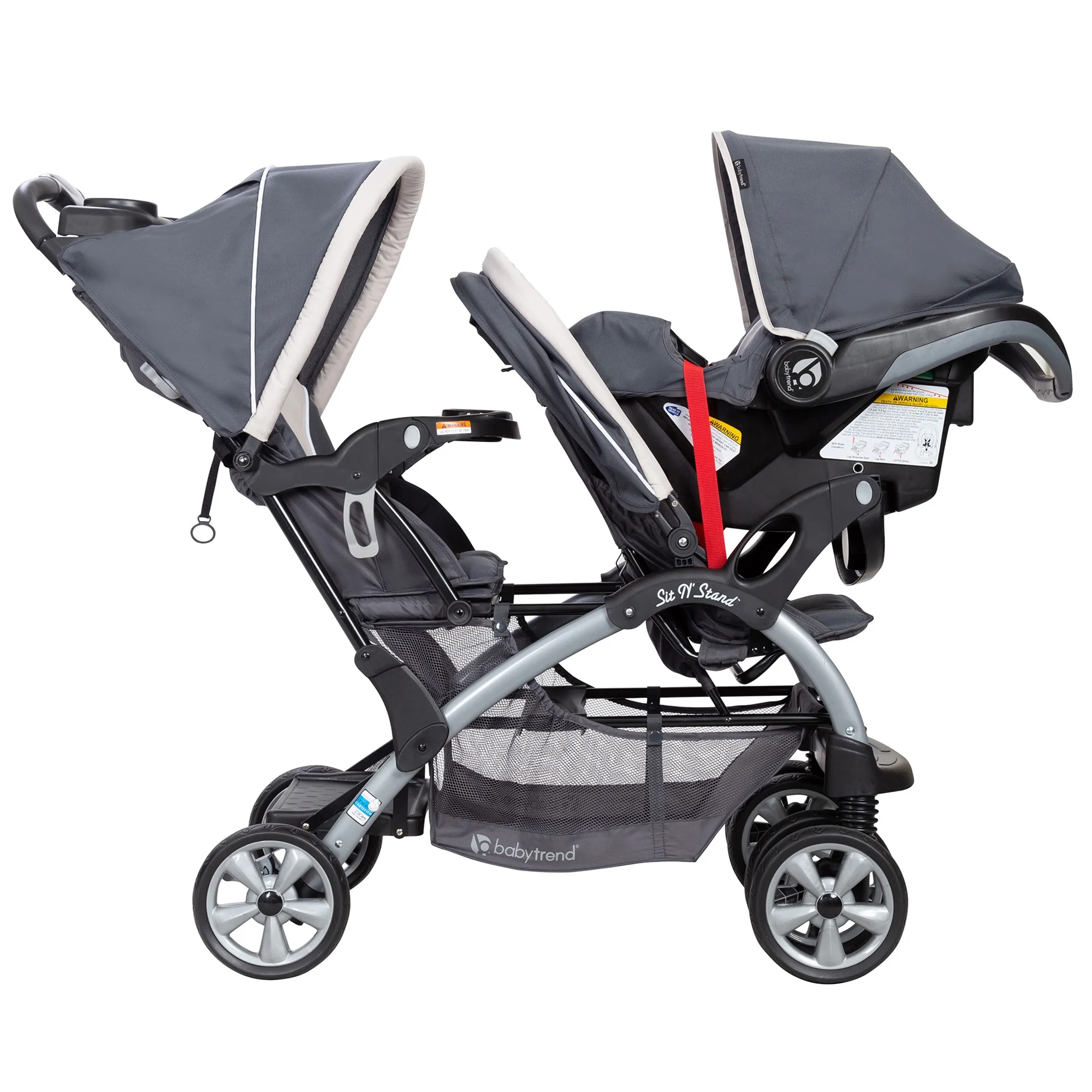 Baby Trend Sit N Stand Travel Double Stroller w/ Single Car Seat, Magnolia