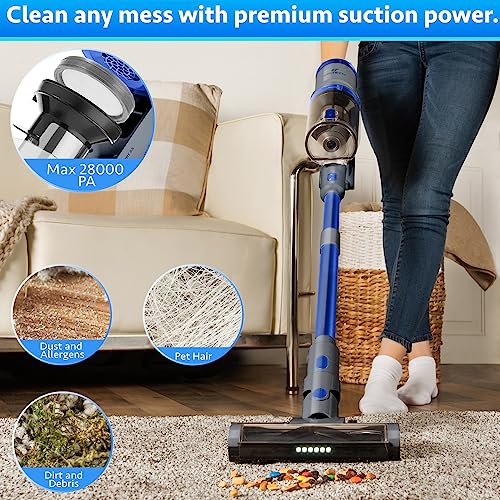 BRITECH Cordless Lightweight Stick Vacuum Cleaner, 250W Motor for Powerful Suction 30min Runtime, LED Display Screen & Headlights, Great for Carpet Cleaner, Hardwood Floor & Pet Hair