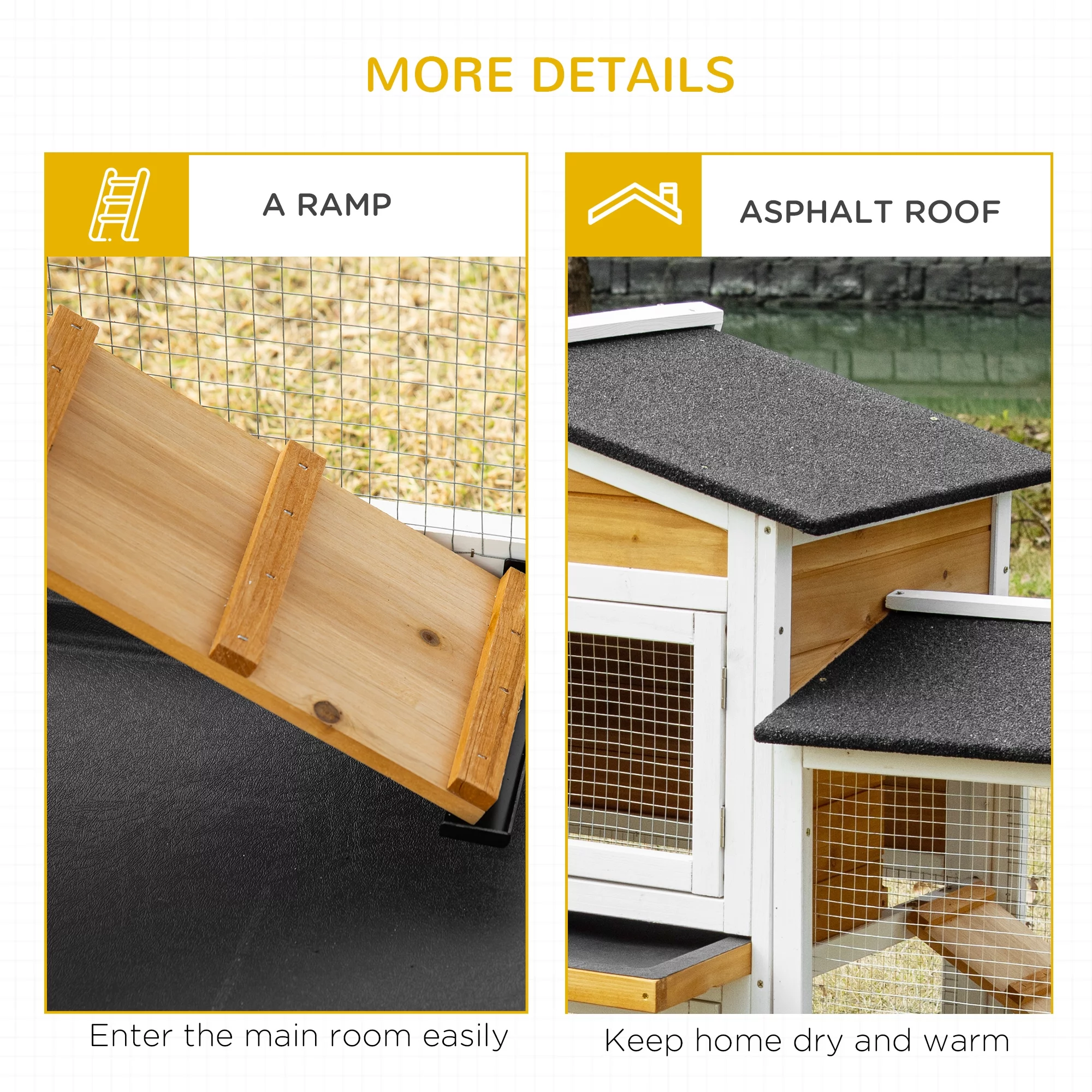 PawHut 90.5" Wooden Rabbit Hutch Bunny Cage Pet Playpen House Enclosure with Double Side Run Boxes, No Leak Tray, Ramp, for Guinea Pig and Small Animals, White - Curated Treasures Market