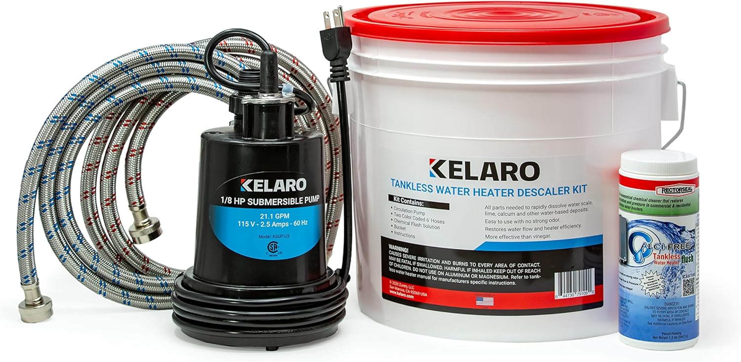Kelaro Tankless Water Heater Flushing Kit with Rectorseal Calci-Free Descaler