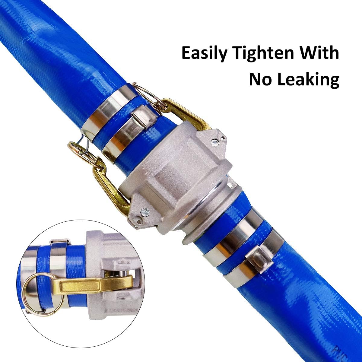 2" x 50' Blue PVC Lay-Flat Discharge Hose with Aluminum Camlock C and E Fittings