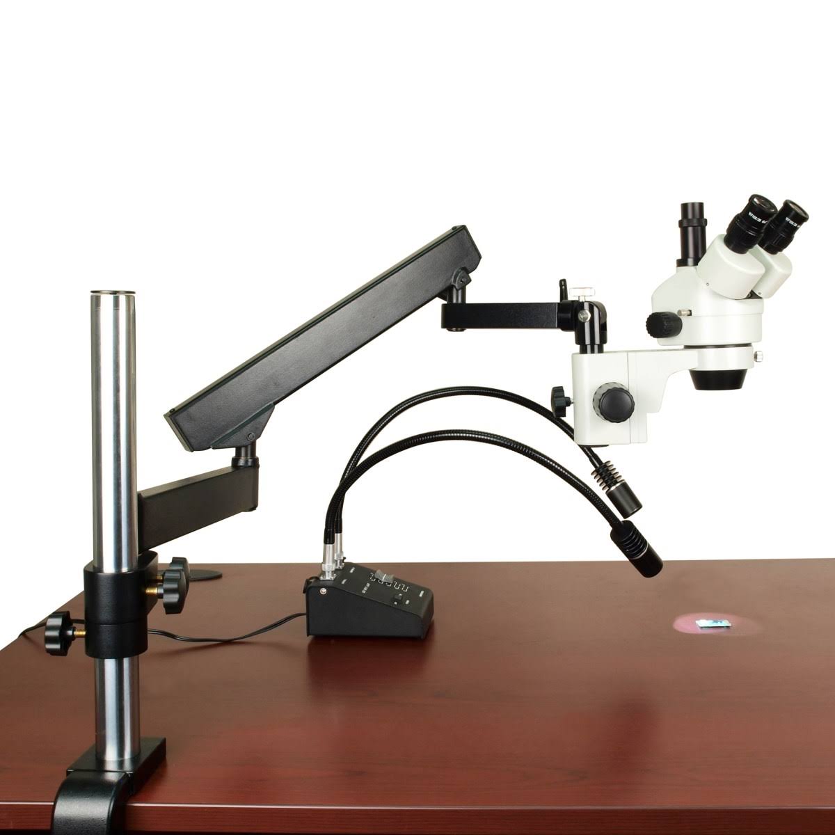 OMAX 7X-45X Zoom Trinocular Microscope on Articulating Arm Stand with 6W LED Dual Gooseneck Light