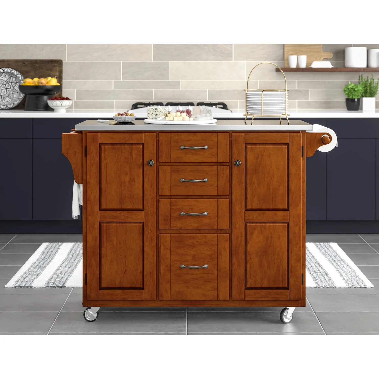 Homestyles Create-a-Cart Solid Wood Kitchen Cart in Cherry/Stainless Steel Top