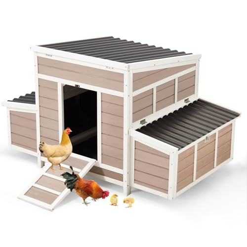AECOJOY Chicken Coop, 56" Large Wooden Chicken Hutch with 6 Nesting Boxes, Outdoor Hen House Chicken Cage