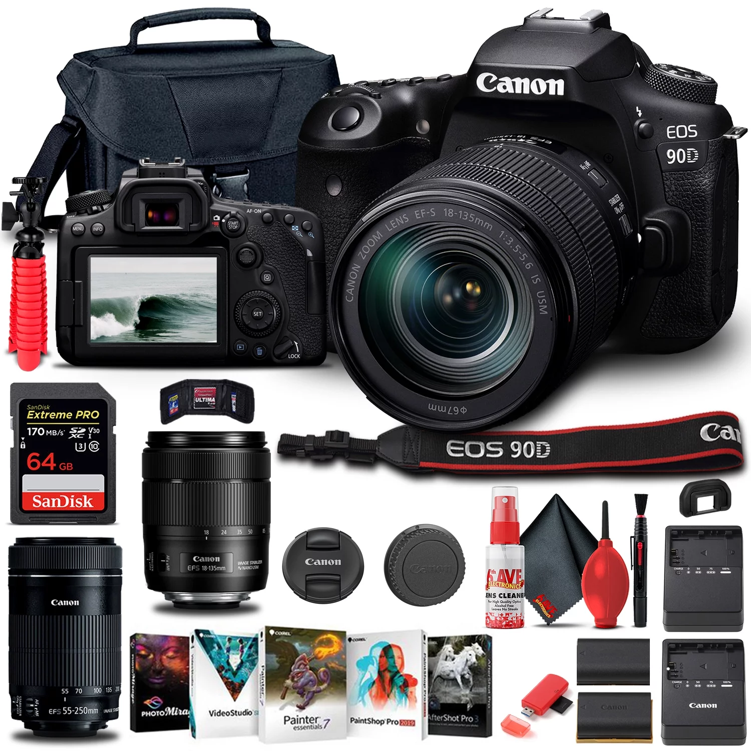 Canon EOS 90D Camera W/ 18-135mm and Canon EF-S 55-250mm Lenses  - Basic Bundle - Curated Treasures Market