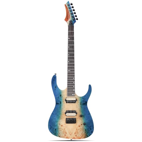 Leo Jaymz Electric Guitar Monsoon Series,Reverse Headstock,Mahogany Body,Roasted Maple Neck,Rosewood Fretboard,Locking Tuners,Rounded End Frets,AlnicoV Pickups,Fixed Bridge (Blue Flame)