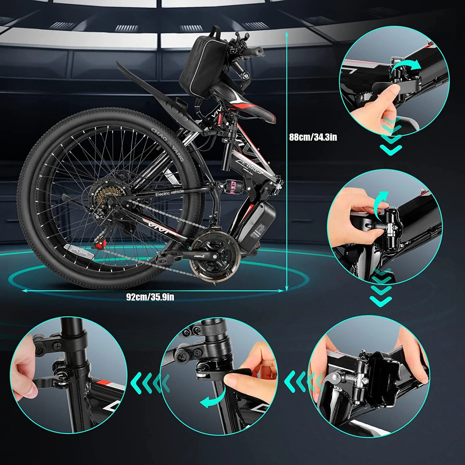 Vivi Electric Bike for Adults 26 Folding Electric Bike 500W Electric Mountain Bike 20MPH Full Suspension Electric Bike with Cruise Control Up to 50 Miles