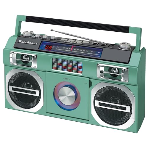 Studebaker SB2145 80's Retro Street Bluetooth Boombox with FM Radio, CD Player, LED EQ, 10 Watts RMS Power and AC/DC