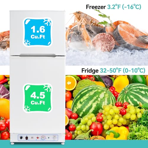 Techomey Propane Refrigerator with Freezer, 6.1 Cu.Ft. Gas Fridge Off Grid, Gas Refrigerator, 110v/Propane Dual Powers, Energy-saving & Quiet, for Outdoor, RV, Truck, Camper, Kitchen, White