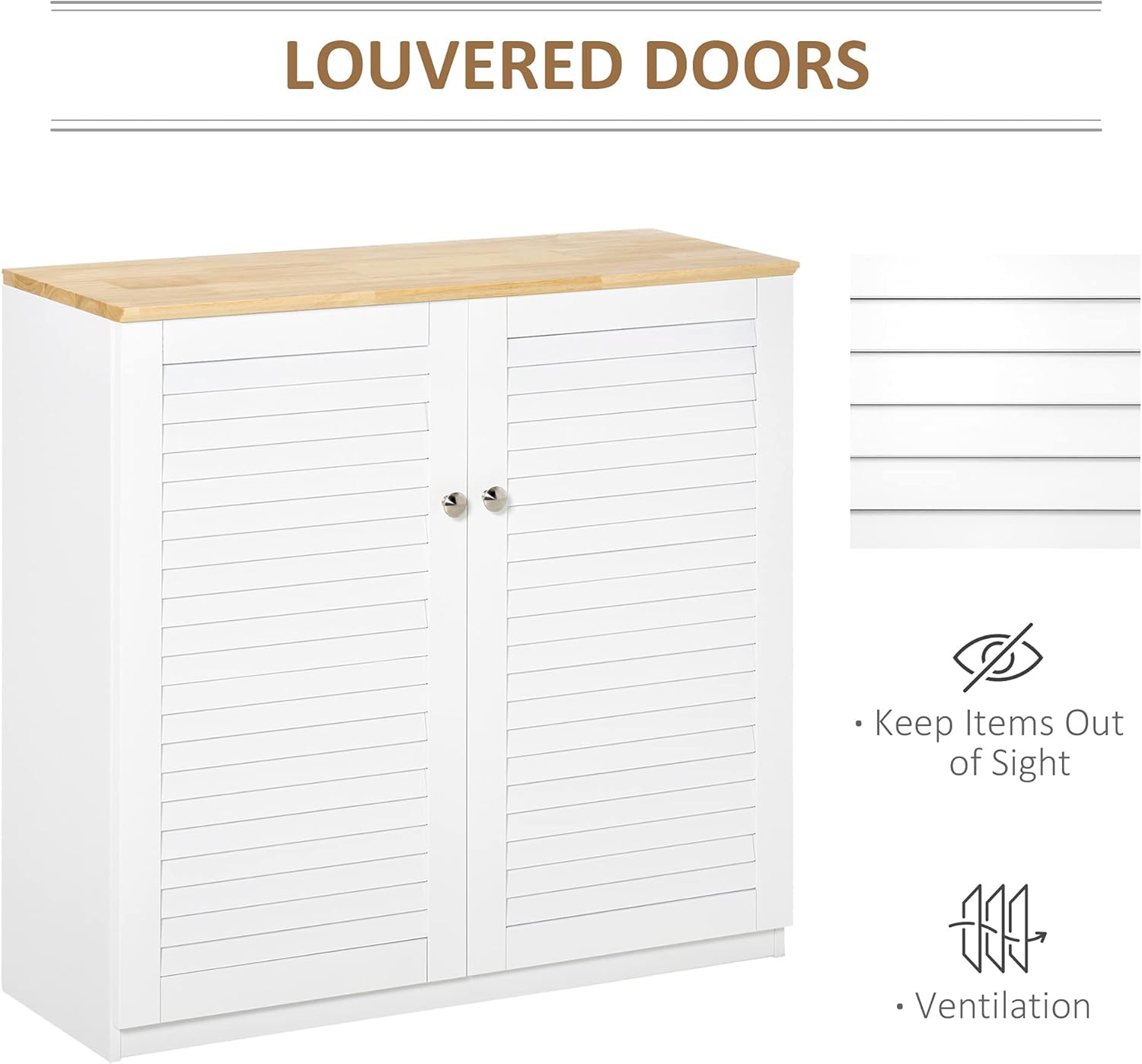HOMCOM Storage Cabinet Kitchen Sideboard with Louvered Doors, Freestanding Floor Cabinet for Living Room, Hallway, White