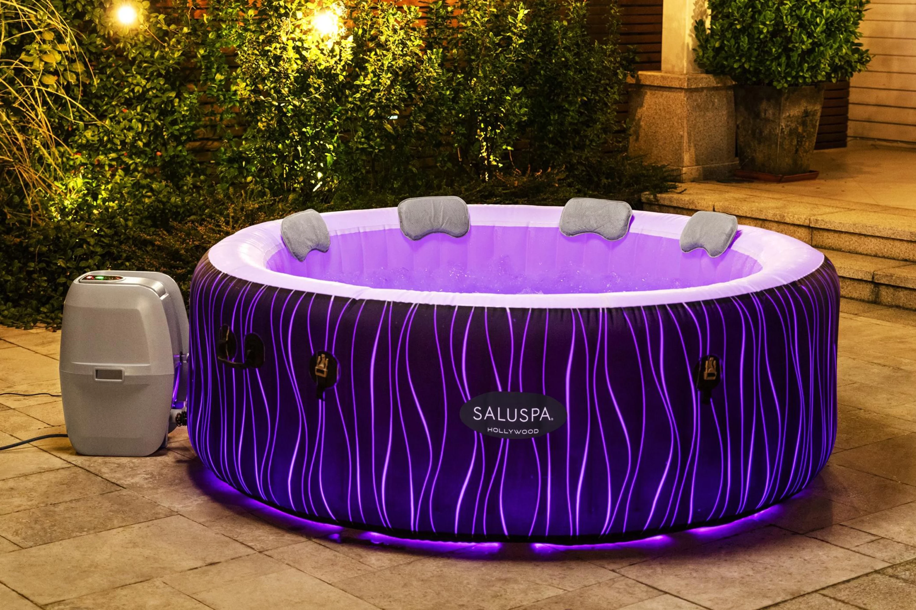 SaluSpa 77" x 26" Hollywood 240 Gal. Inflatable Hot Tub with LED Lights, 104˚F Max Temperature