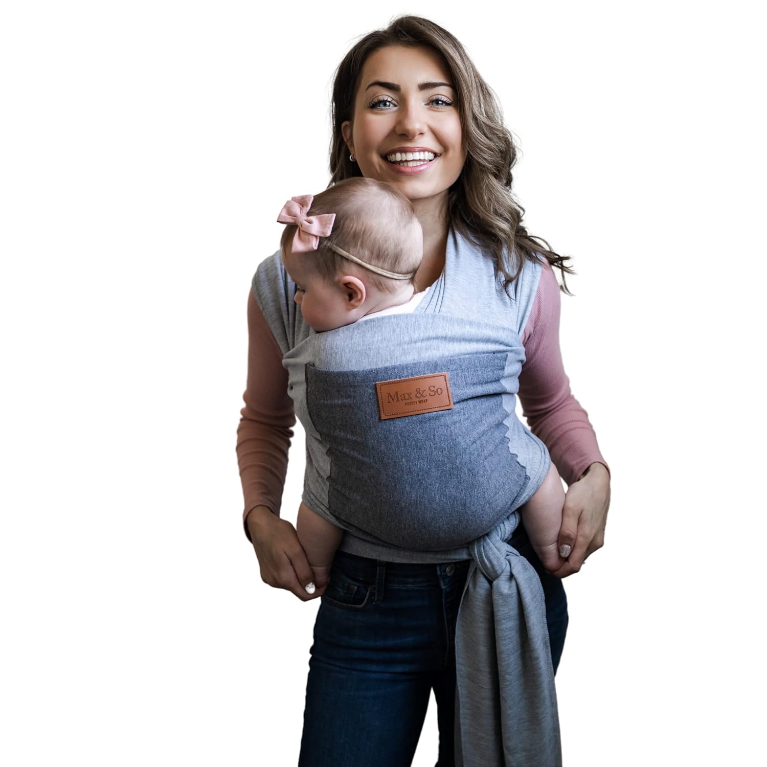 Baby Wrap Carrier with Front Pocket - Premium Cotton Baby Sling - One Size Fits All - Baby Carriers for Newborn, Infant - Soft Baby Wearing Carriers to Keeps Your Child Close for Bonding (Black-Gray)