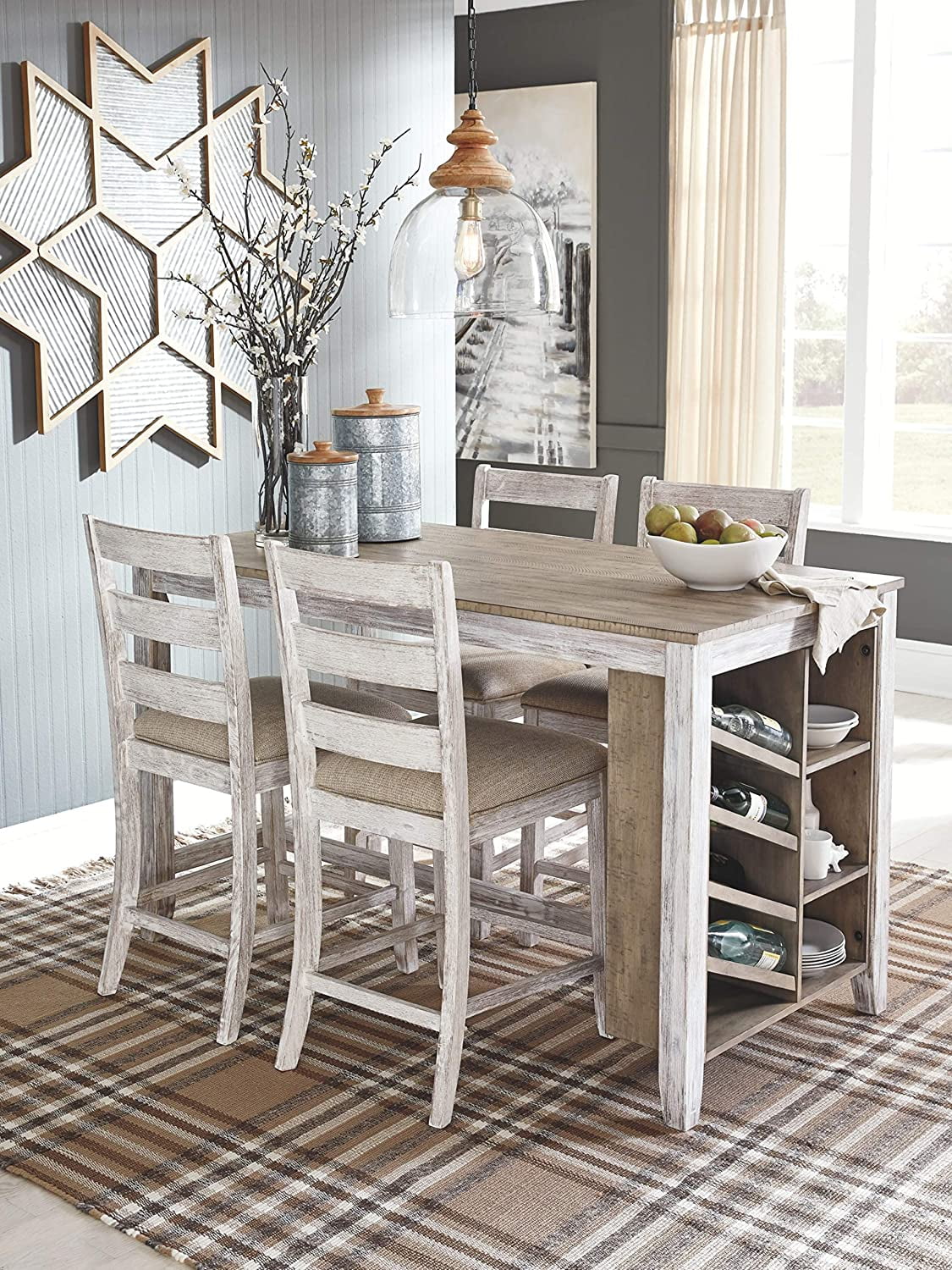 Signature Design by Ashley Casual Skempton Counter Height Dining Table  White/Light Brown
