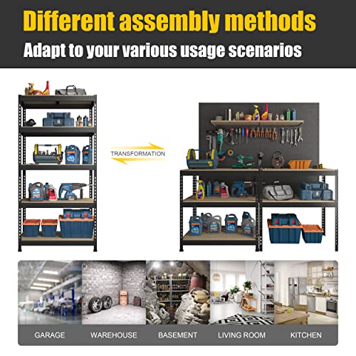 PrimeZone 2 Pack Storage Shelves 48" x 24" x 72" - 5 Tier Heavy Duty Adjustable Garage Storage Shelving, Metal Storage Utility Rack Shelf Unit for Warehouse Pantry Closet Kitchen, Black