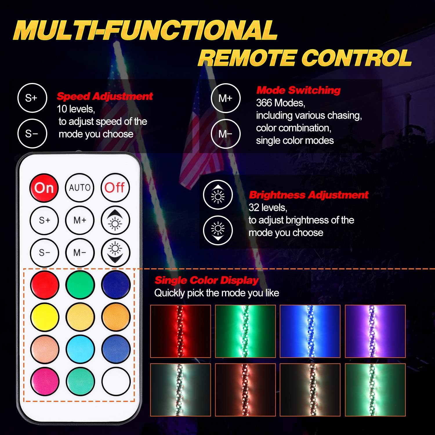 LED Whip Lights, Teochew-LED 2 Pack 5FT RGB Whips Light RGB Chasing Antenna Light Spiral Whip Lights for ATV UTV SXS RZR 4X4 Polaris Truck