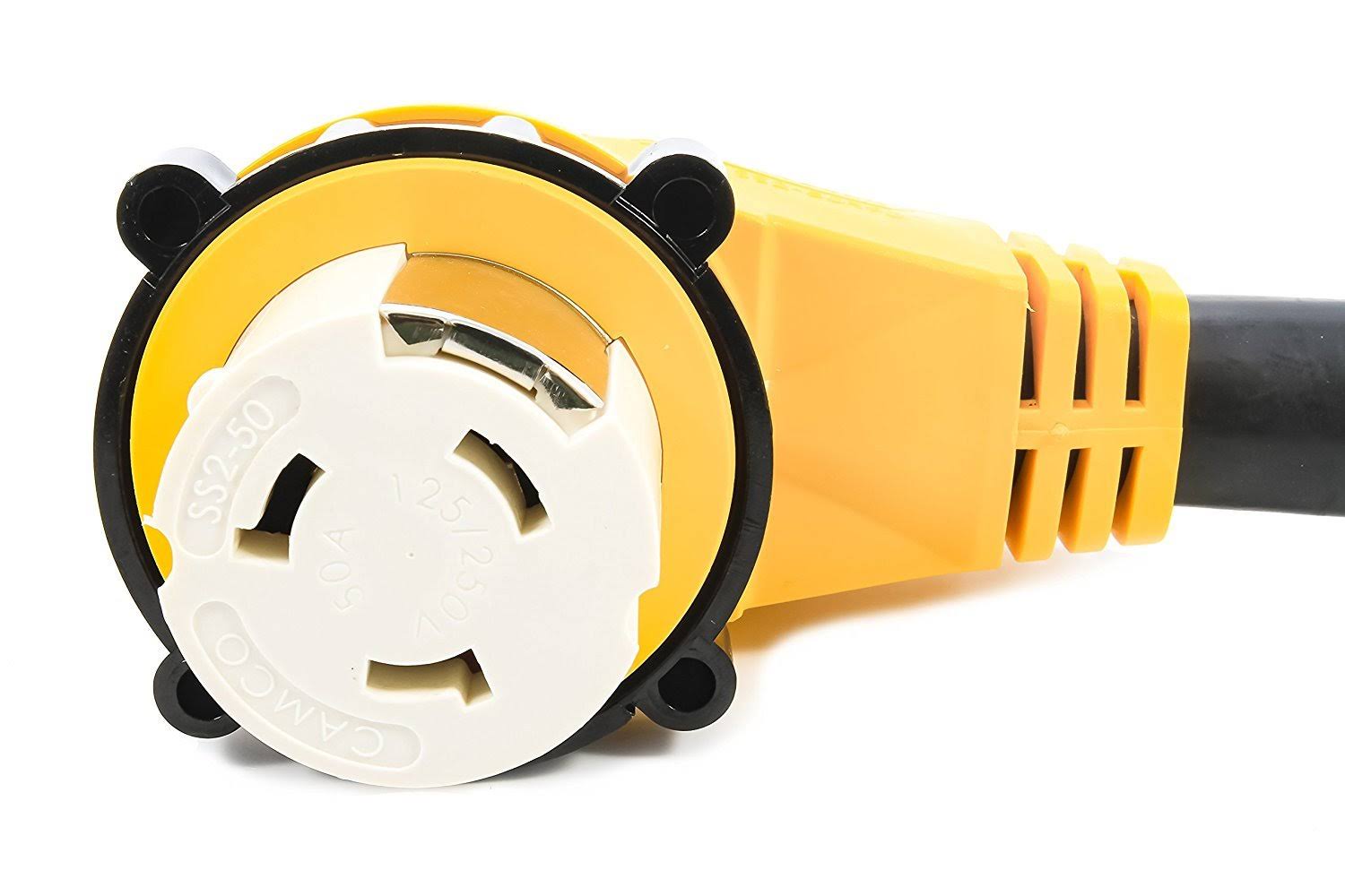 Camco 55572 18x22 50 Amp Locking Male/50 Amp Locking 90 Degree Female PowerGrip Dogbone Electrical Adapter