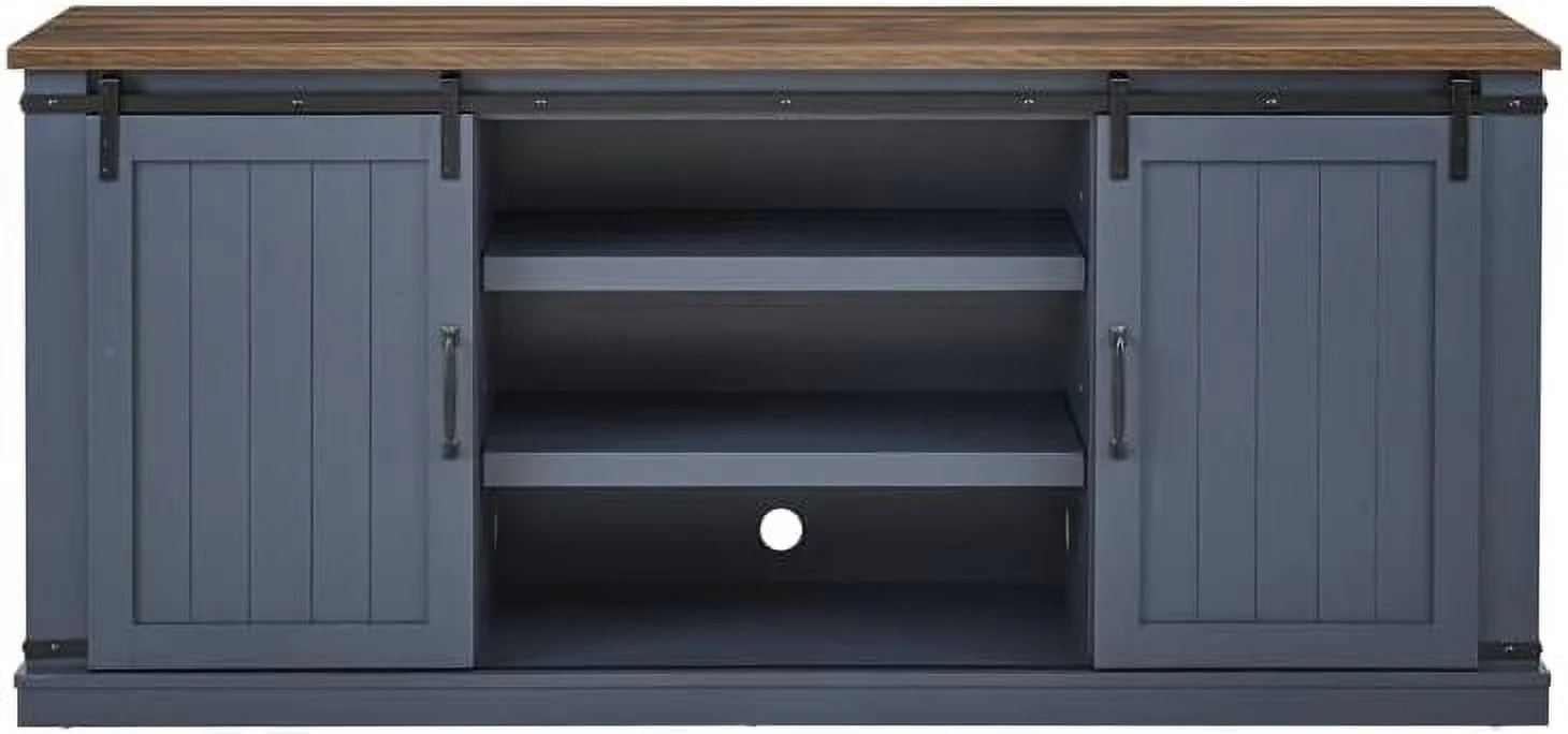 68 in. TV Media Stand for TV up to 75 in. Navy w/Walnut Color Desktop