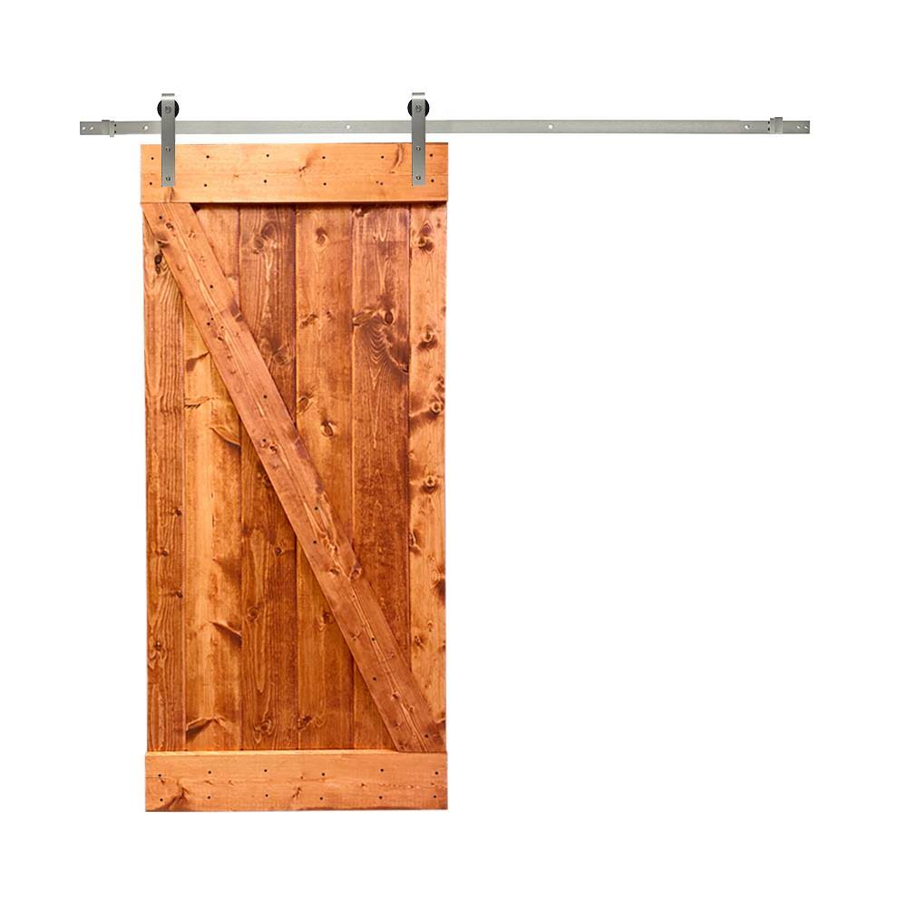 Calhome Z Bar Series 36 in. x 84 in. Pre-Assembled Red Walnut Stained Wood Interior Sliding Barn Door with Hardware Kit