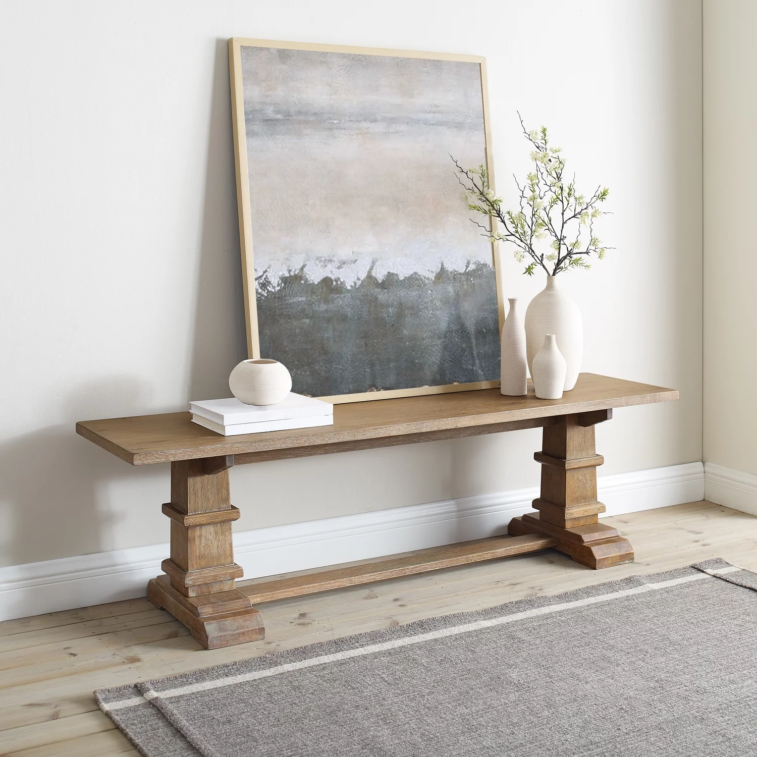 Crosley Furniture Joanna 17.38" Farmhouse Wood Dining Bench in Rustic Brown