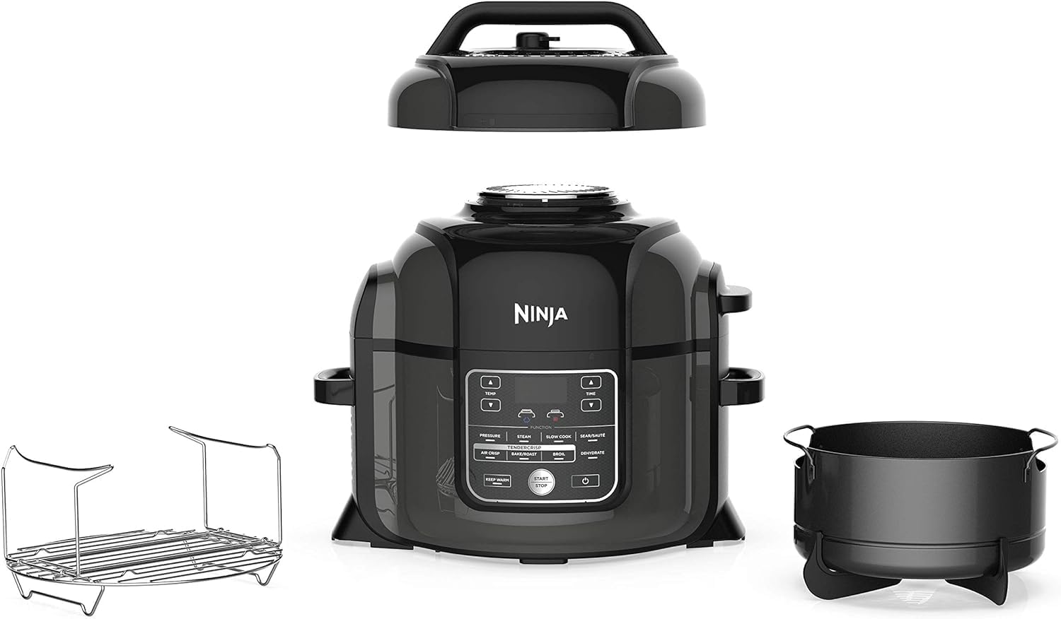 Ninja OP301 Foodi 9-in-1 Pressure, Broil, Dehydrate, Slow Cooker, Air Fryer, and More, with 6.5 Quart Capacity and 45 Recipe Book, and a High Gloss Finish