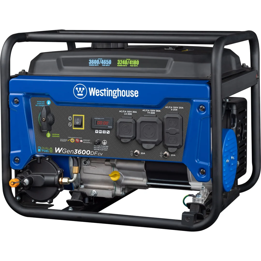 Westinghouse 4650 Peak Watt Dual Fuel Portable Generator with RV Outlet and CO Sensor