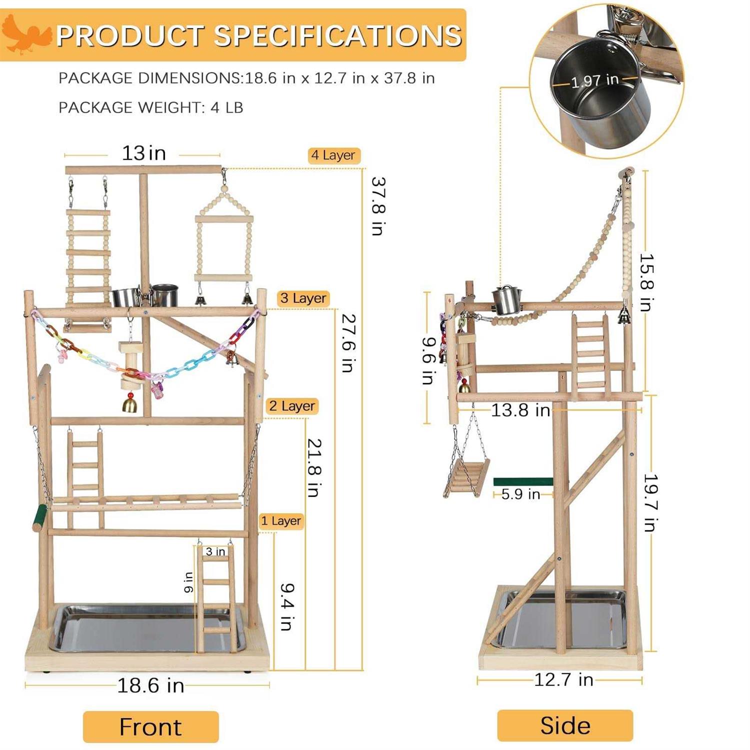 Ibnotuiy Pet Parrot Playstand Parrots Bird Playground Bird Play Stand Wood Perch Gym Playpen Ladder with Feeder Cups Bells for Cockatiel Parakeet - Pet Supplies online store