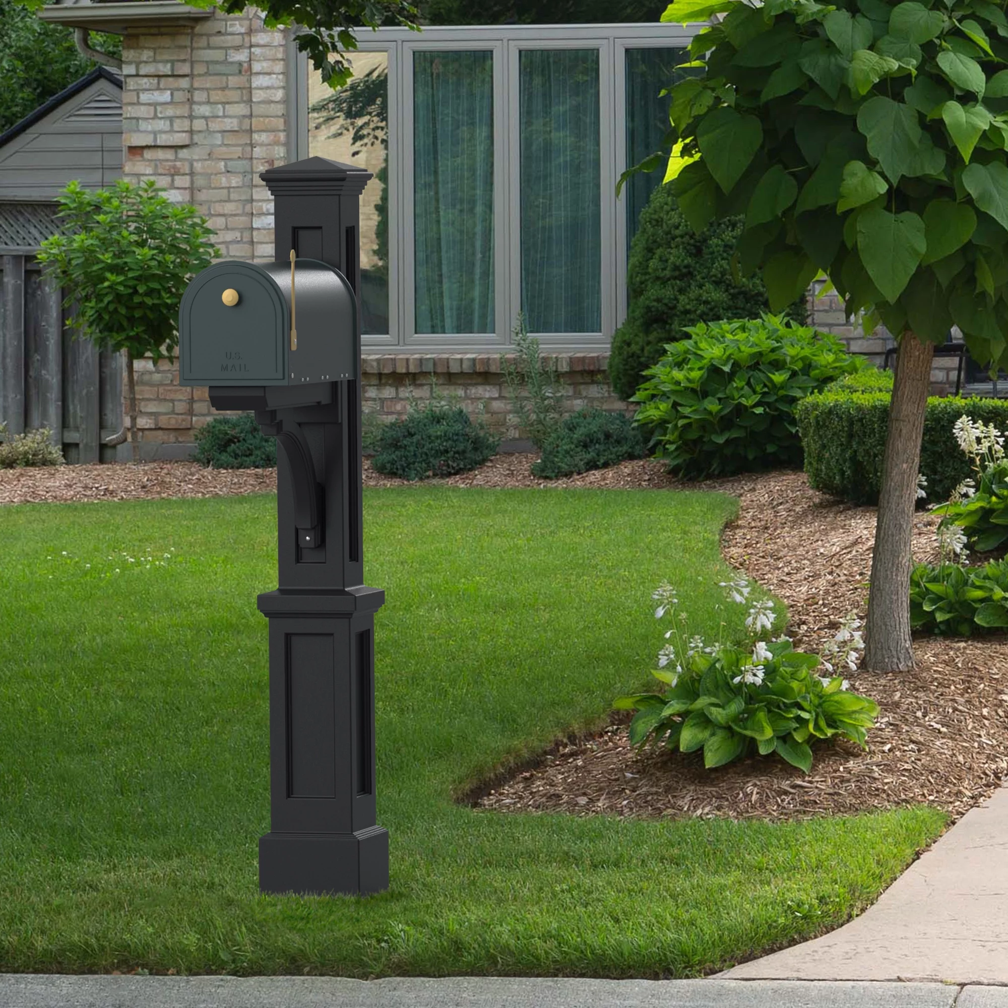 Mayne Newport Plus Single Arm Mail Post - Black - 25in L x 8in W x 56.5in H (5813-B)